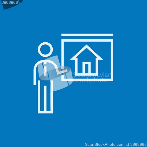 Image of Real estate agent showing house line icon.