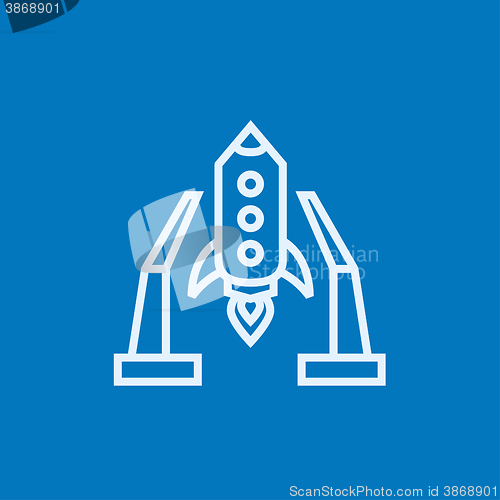 Image of Space shuttle on take-off area line icon.