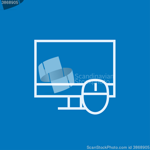 Image of Computer monitor and mouse line icon.