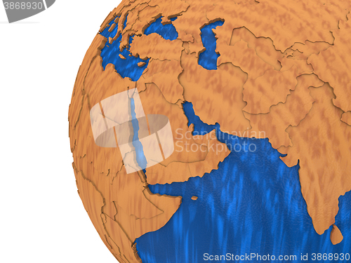 Image of Middle East on wooden Earth