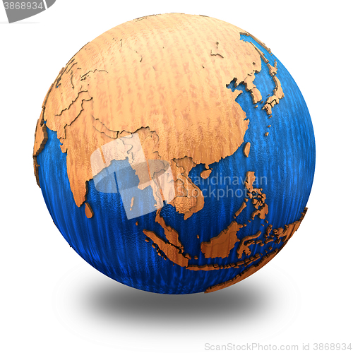 Image of Asia on wooden Earth