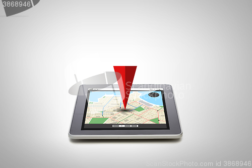 Image of tablet pc with gps navigator map on screen