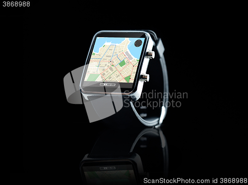 Image of close up of smart watch with gps navigation app