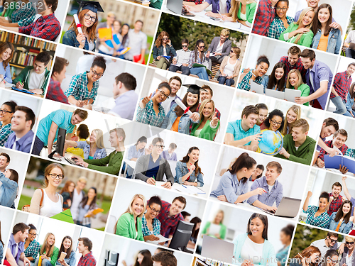 Image of collage with many pictures of college students