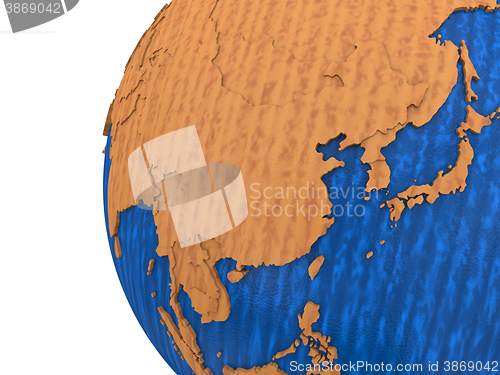 Image of Asia on wooden Earth