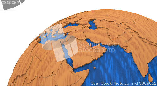 Image of Middle East on wooden Earth