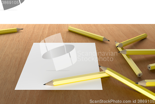 Image of pencils and white blank paper