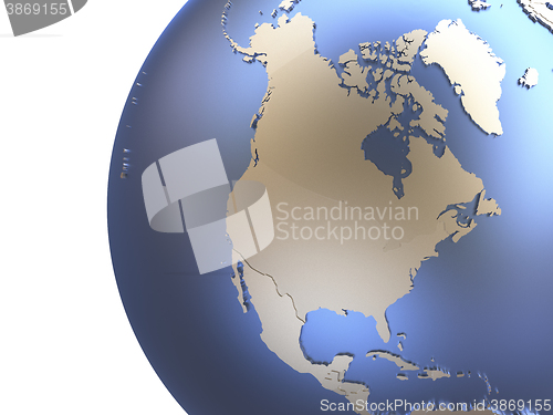 Image of North America on metallic Earth