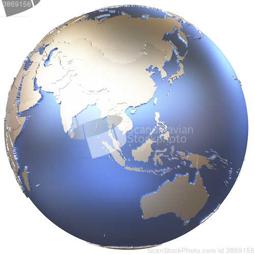 Image of Asia on metallic Earth