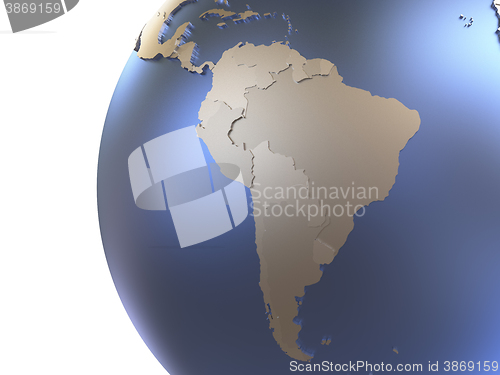 Image of South America on metallic Earth