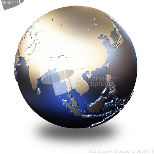 Image of Asia on metallic Earth