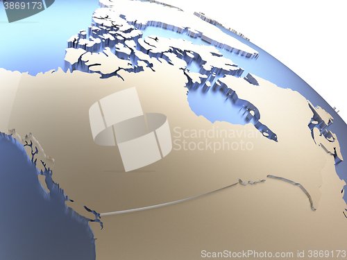 Image of Canada on metallic Earth