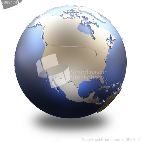 Image of North America on metallic Earth