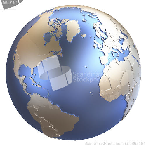 Image of North America and Europe on metallic Earth