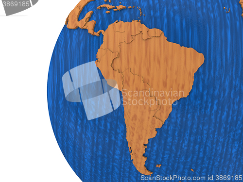 Image of South America on wooden Earth