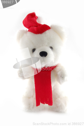 Image of Teddy bear with Santa hat on a white background