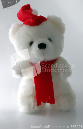 Image of Teddy bear with Santa hat on a white background