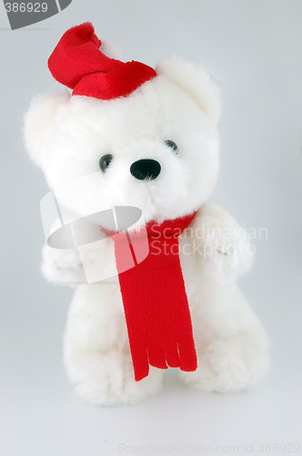 Image of Teddy bear with Santa hat on a white background