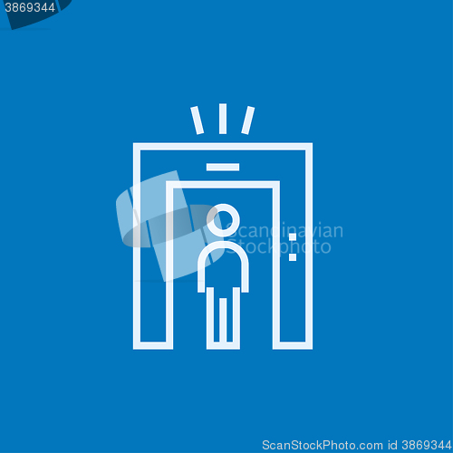 Image of Man going through metal detector gate line icon.
