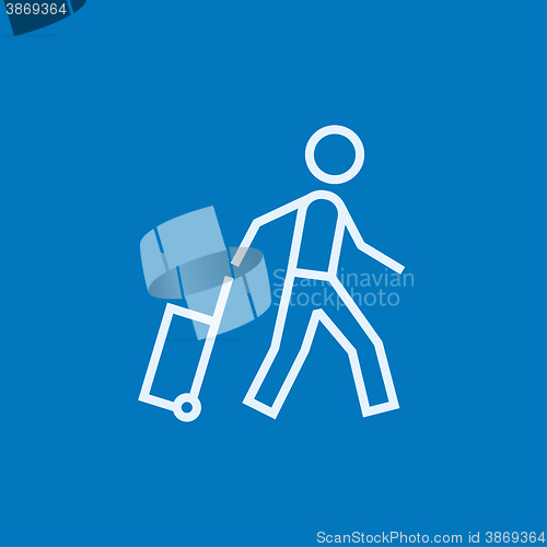 Image of Man with suitcase line icon.