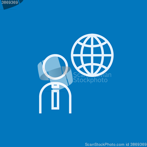 Image of Man with globe line icon.