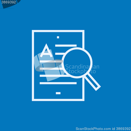 Image of Tablet and magnifying glass line icon.