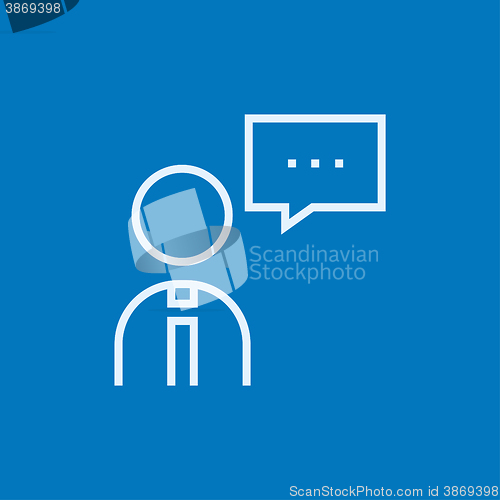 Image of Man with speech square line icon.