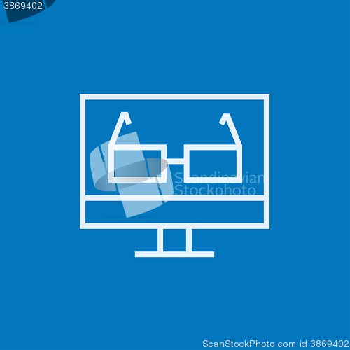 Image of Glasses on computer monitor line icon.