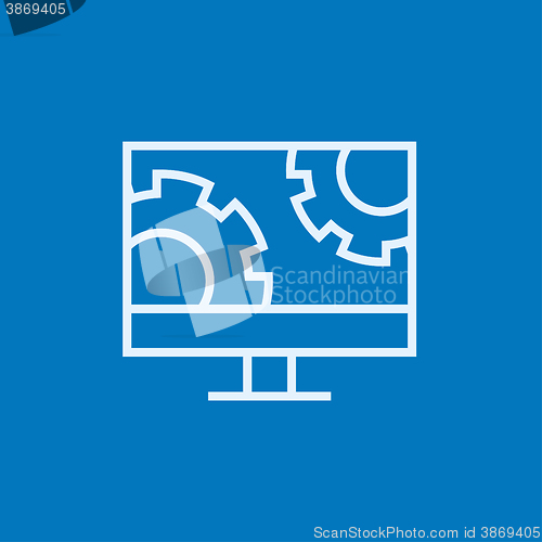 Image of Computer monitor with gears line icon.