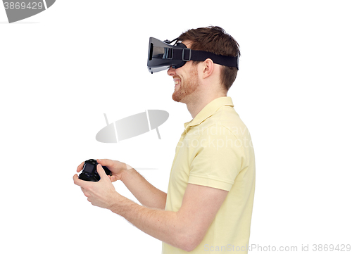 Image of man in virtual reality headset or 3d glasses