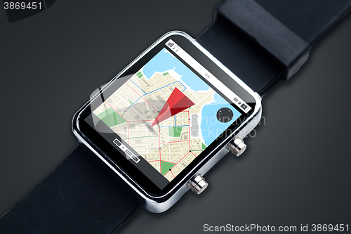 Image of close up of smart watch with gps navigator map