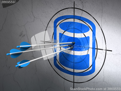 Image of Software concept: arrows in Database target on wall background