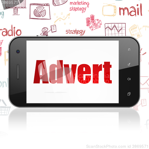 Image of Advertising concept: Smartphone with Advert on display