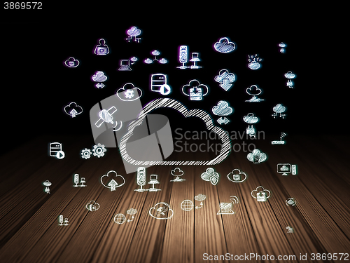 Image of Cloud networking concept: Cloud in grunge dark room