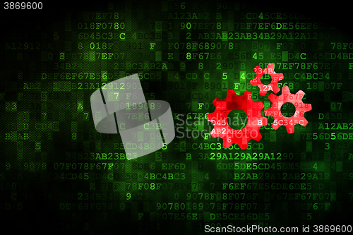 Image of Information concept: Gears on digital background