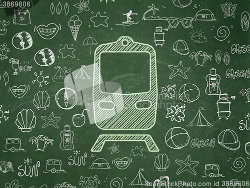 Image of Vacation concept: Train on School board background