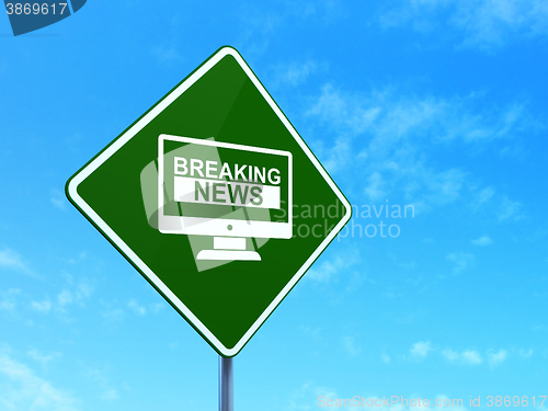 Image of News concept: Breaking News On Screen on road sign background