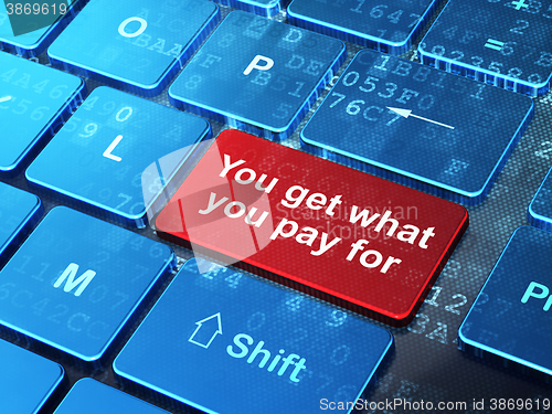 Image of Finance concept: You get what You pay for on computer keyboard background