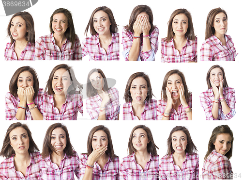 Image of young woman in different expressions multiple options for designers