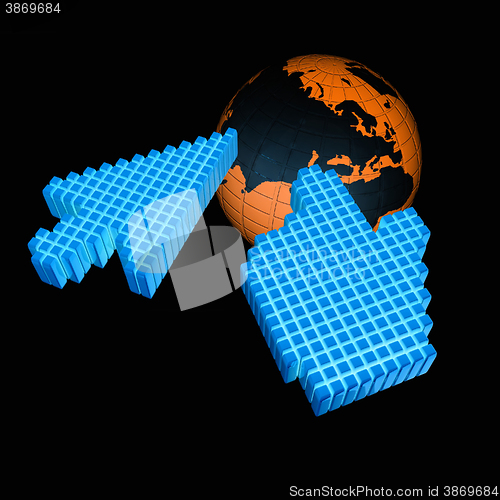 Image of Link selection computer mouse cursor and Earth - Glodal internet