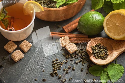 Image of berries  tea composition