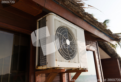 Image of close up of air conditioner at bungalow house