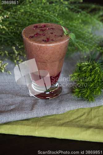 Image of raspberry smoothie with basil