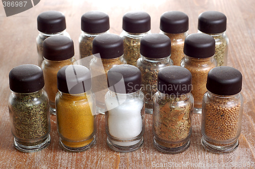 Image of variety of spices in bottles