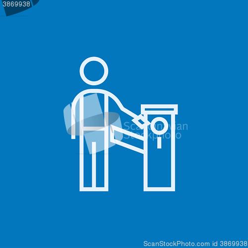 Image of Man at car barrier line icon.