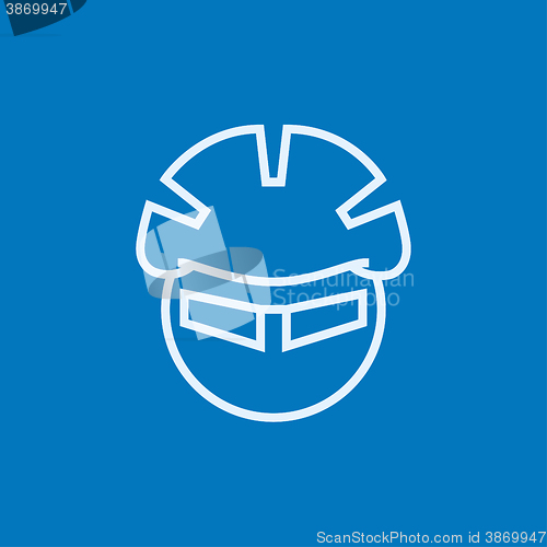 Image of Man in bicycle helmet and glasses line icon.