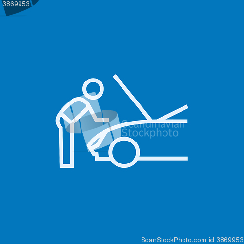 Image of Man fixing car line icon.