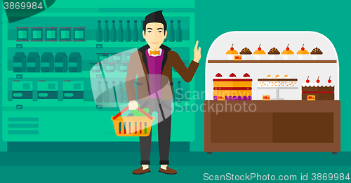 Image of Man holding supermarket basket.