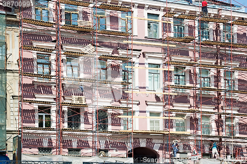 Image of scaffolding during reconstruction of old building