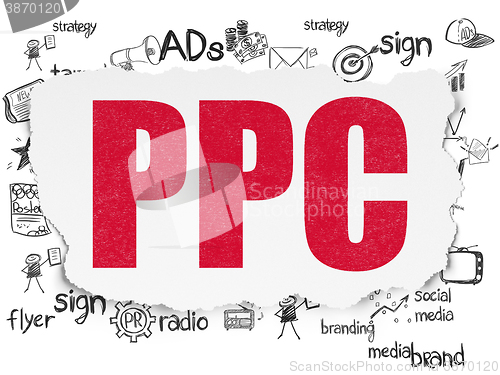 Image of Marketing concept: PPC on Torn Paper background